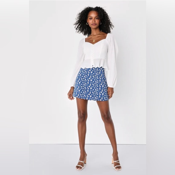 Lulus Darling Afternoon Ivory Ballon Sleeve Button-Front Top - Picture 2 of 4